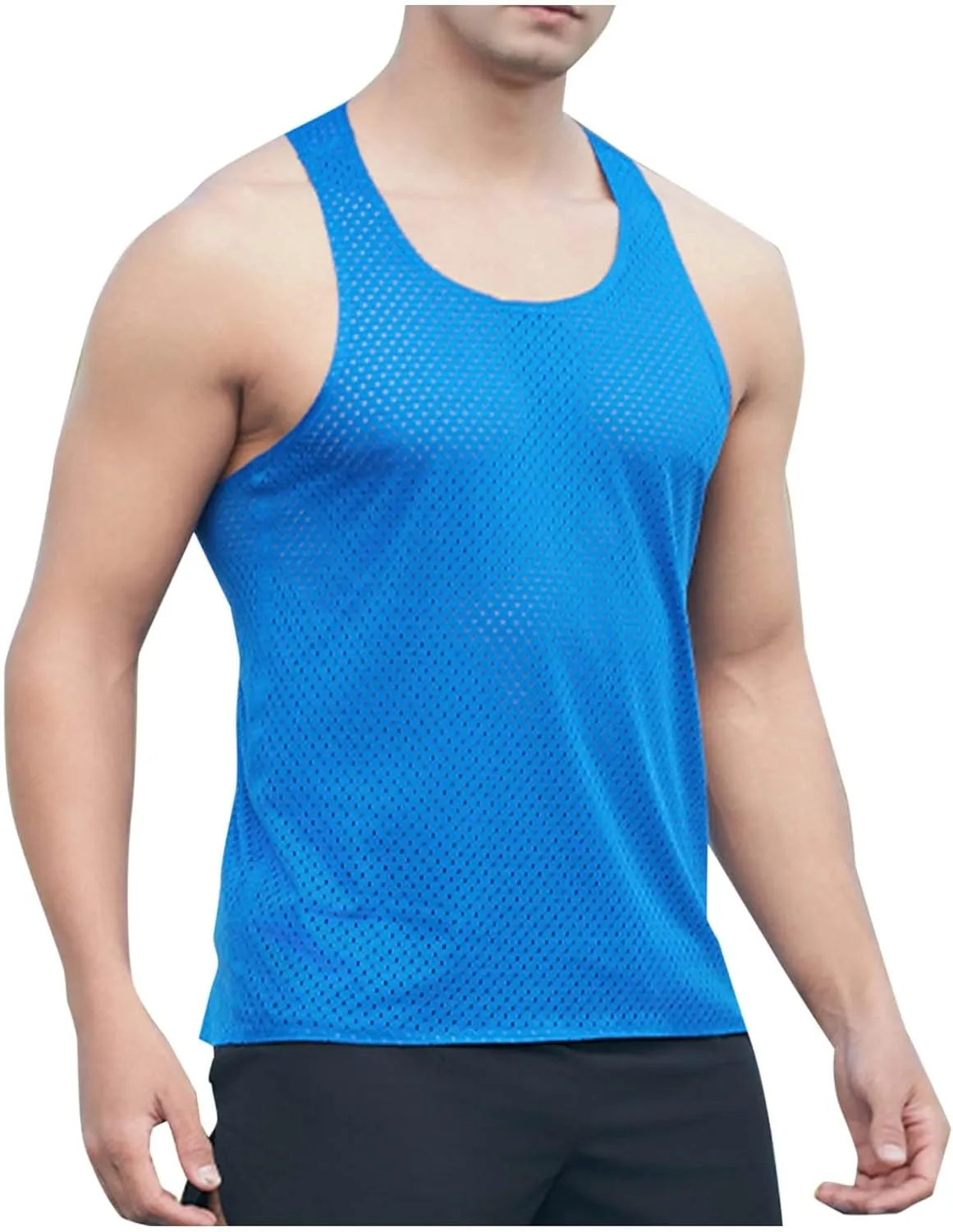 Men's Mesh Breathable Workout Tank Tops, Lightweight Quick Dry Sports Training Sleeveless Shirts Fashion Racerback Tees