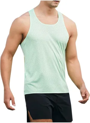Men's Mesh Breathable Workout Tank Tops, Lightweight Quick Dry Sports Training Sleeveless Shirts Fashion Racerback Tees