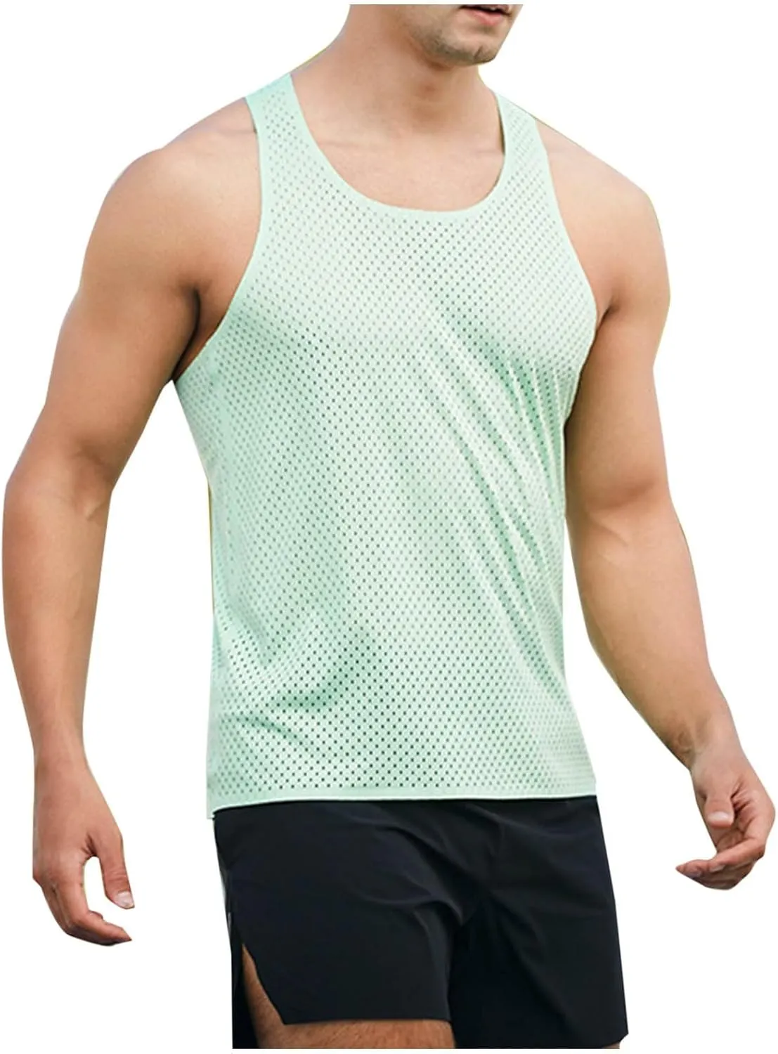 Men's Mesh Breathable Workout Tank Tops, Lightweight Quick Dry Sports Training Sleeveless Shirts Fashion Racerback Tees