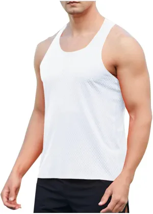 Men's Mesh Breathable Workout Tank Tops, Lightweight Quick Dry Sports Training Sleeveless Shirts Fashion Racerback Tees