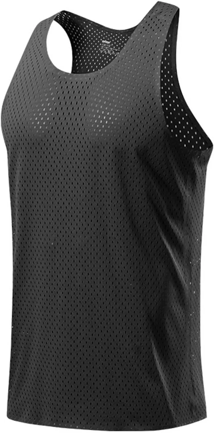 Men's Mesh Breathable Workout Tank Tops, Lightweight Quick Dry Sports Training Sleeveless Shirts Fashion Racerback Tees
