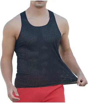 Men's Mesh Breathable Workout Tank Tops, Lightweight Quick Dry Sports Training Sleeveless Shirts Fashion Racerback Tees