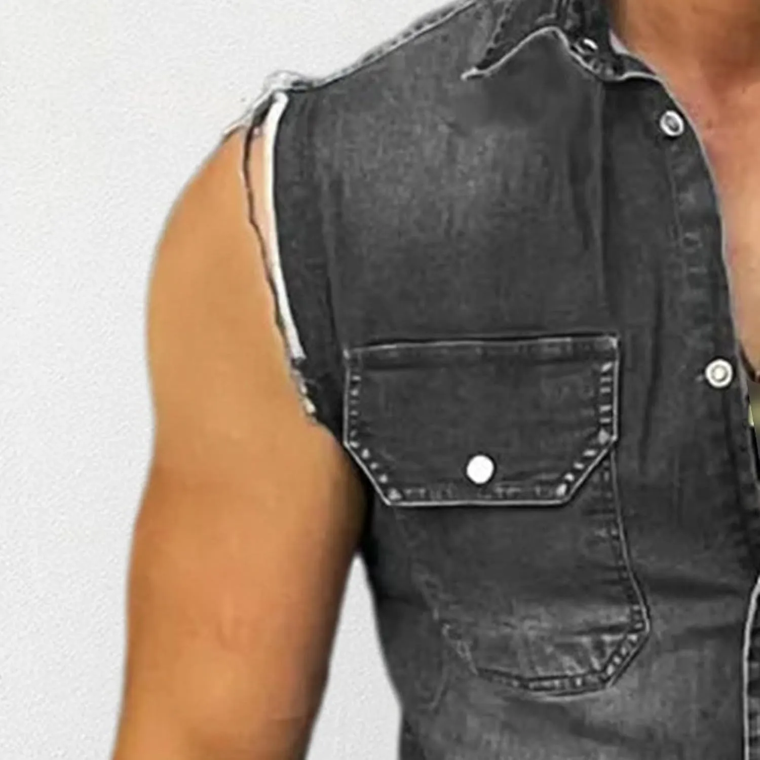Men's Muscle Denim Vest Frayed Hem Button Down Sleeveless Jean Vest Vintage Slim Fit Motorcycle Vests Jacket