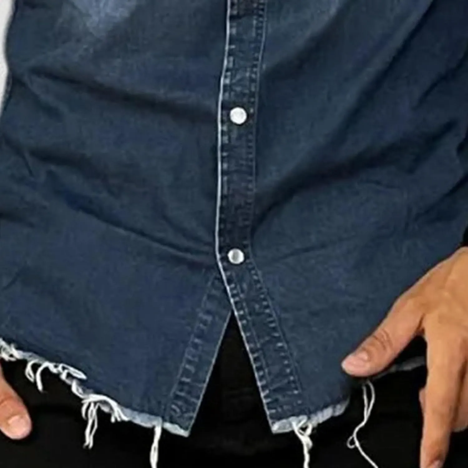 Men's Muscle Denim Vest Frayed Hem Button Down Sleeveless Jean Vest Vintage Slim Fit Motorcycle Vests Jacket