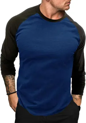 Mens Raglan Long Sleeve T Shirt Vintage Color Block Baseball Jersey Muscle Gym Workout Athletic Shirt Casual Tee Top