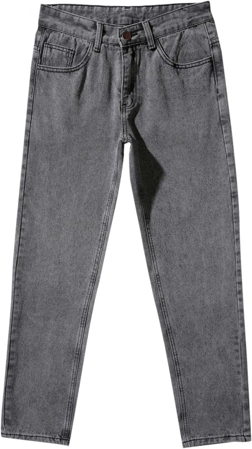 Men's Relaxed Fit Flex Jeans Solid Classic Regular Straight Leg Jean Casual Loose Fit Trousers with Pockets for Daily