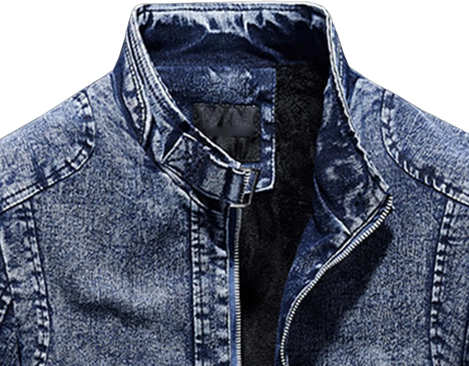 Men's Retro Cotton Denim Jacket Zip Up Long Sleeve Fleece Lined Trucker Jacket Fashion Slim Sherpa Trucker Jacket