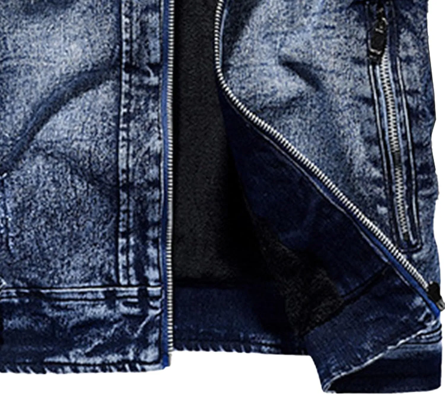 Men's Retro Cotton Denim Jacket Zip Up Long Sleeve Fleece Lined Trucker Jacket Fashion Slim Sherpa Trucker Jacket