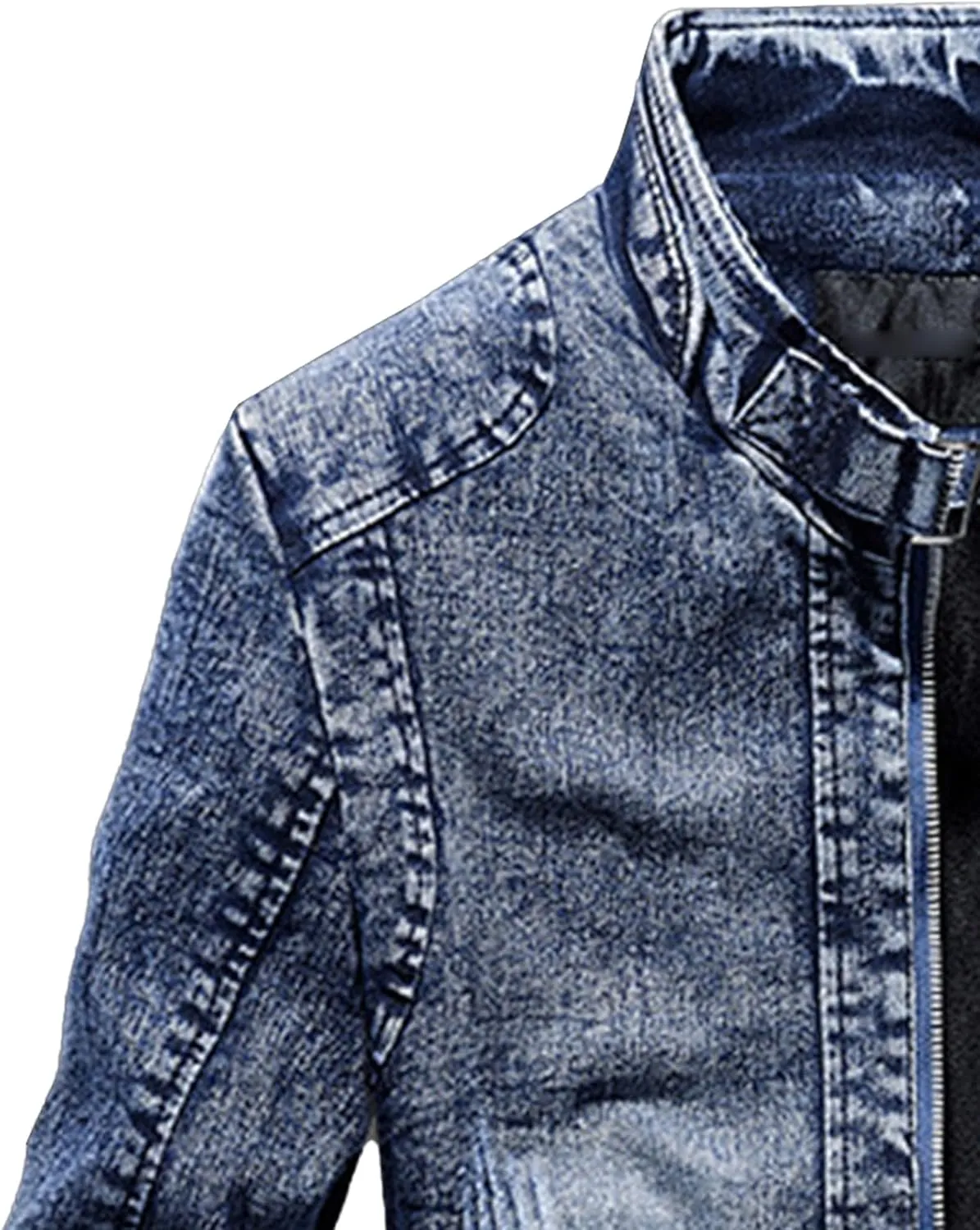 Men's Retro Cotton Denim Jacket Zip Up Long Sleeve Fleece Lined Trucker Jacket Fashion Slim Sherpa Trucker Jacket