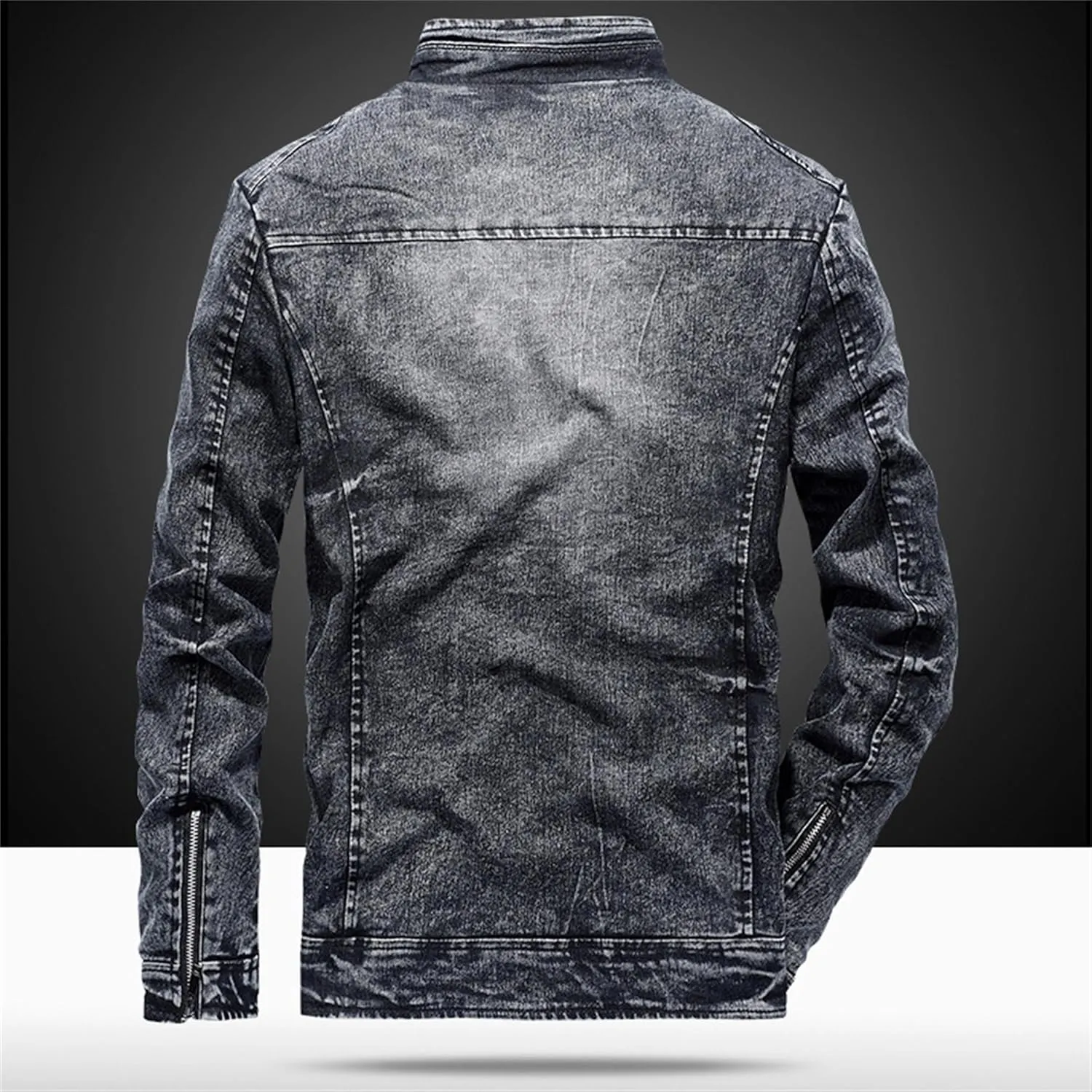 Men's Retro Cotton Denim Jacket Zip Up Long Sleeve Fleece Lined Trucker Jacket Fashion Slim Sherpa Trucker Jacket