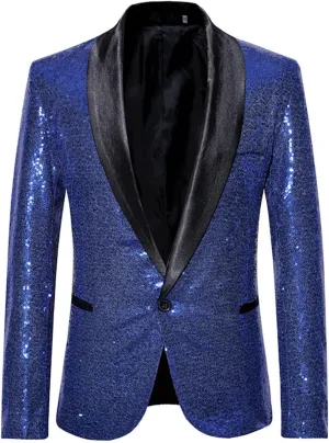 Mens Sequin Blazers Slim Fit Shiny Gold Silver Dress Suit Jacket Tuxedo Sport Coats for Prom Party Dinner