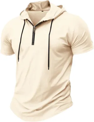 Mens Short Sleeve Shirts Workout Performance Quarter Zip Pullover Hoodies Casual Quick Dry Gym Athletic Hooded Shirts