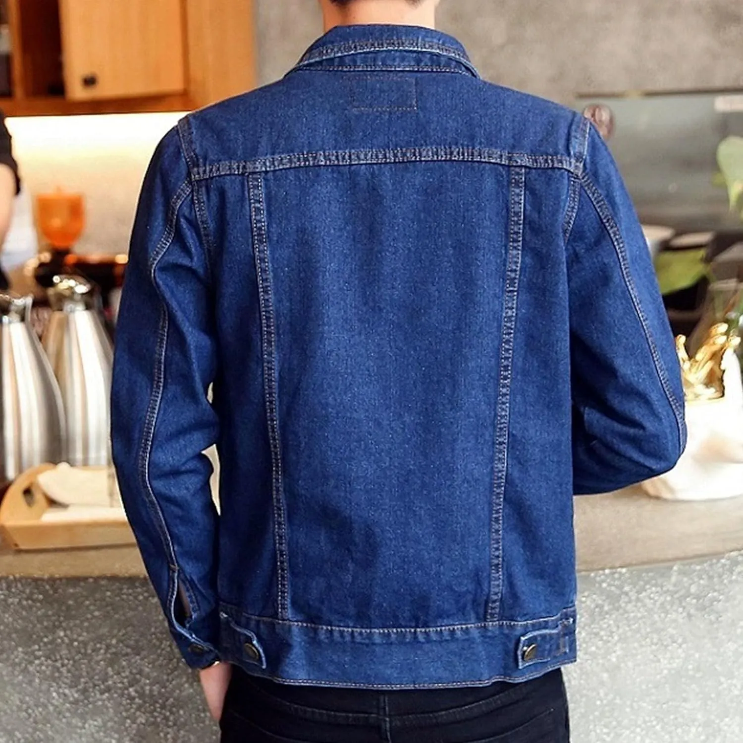 Men's Slim Fit Denim Jacket Long Sleeve Button Down Lapel Jean Jacket Distressed Casual Trucker Coat
