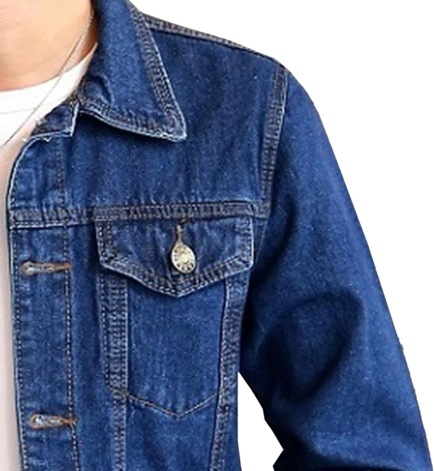 Men's Slim Fit Denim Jacket Long Sleeve Button Down Lapel Jean Jacket Distressed Casual Trucker Coat