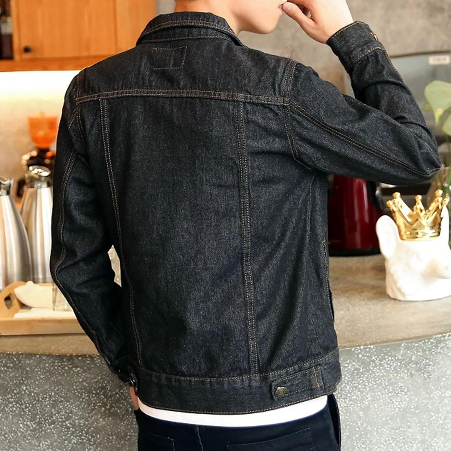 Men's Slim Fit Denim Jacket Long Sleeve Button Down Lapel Jean Jacket Distressed Casual Trucker Coat