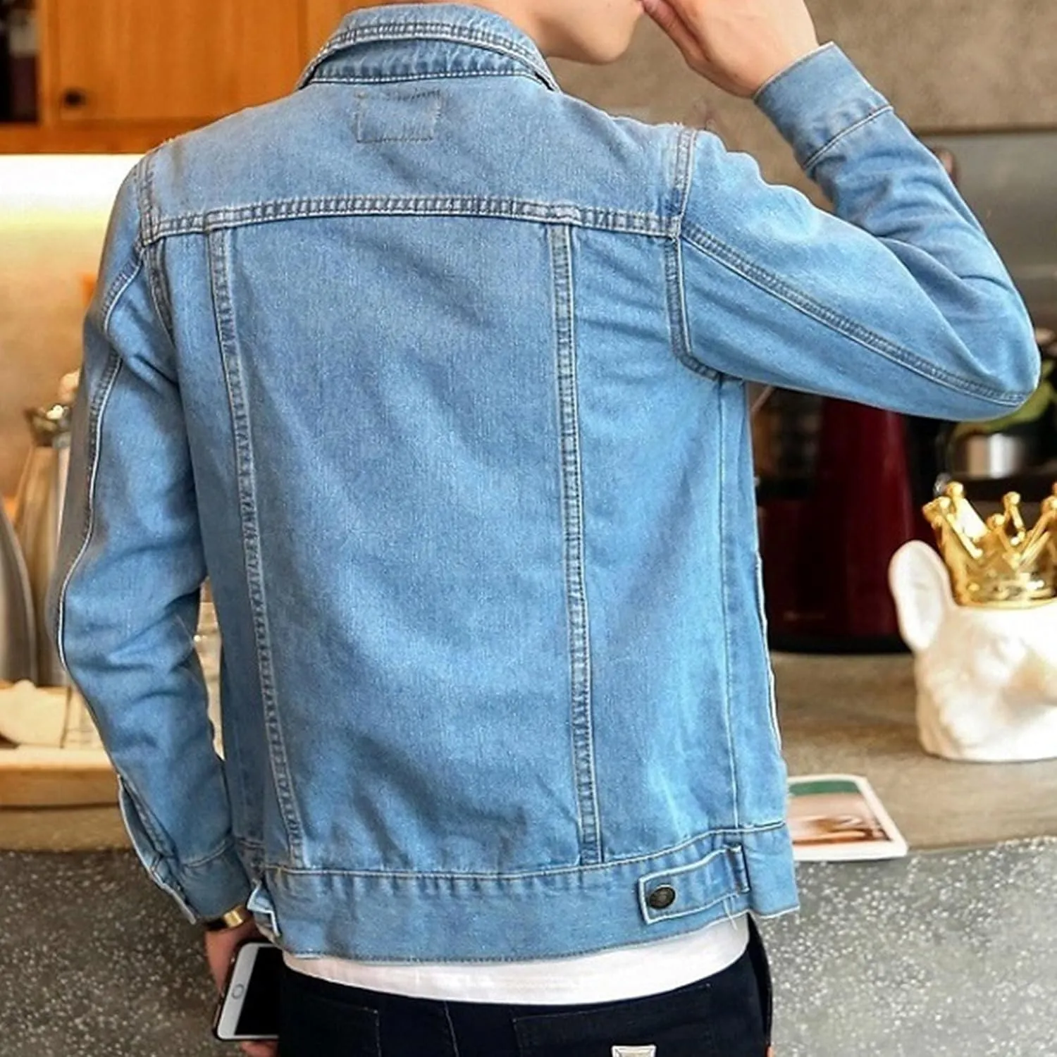 Men's Slim Fit Denim Jacket Long Sleeve Button Down Lapel Jean Jacket Distressed Casual Trucker Coat