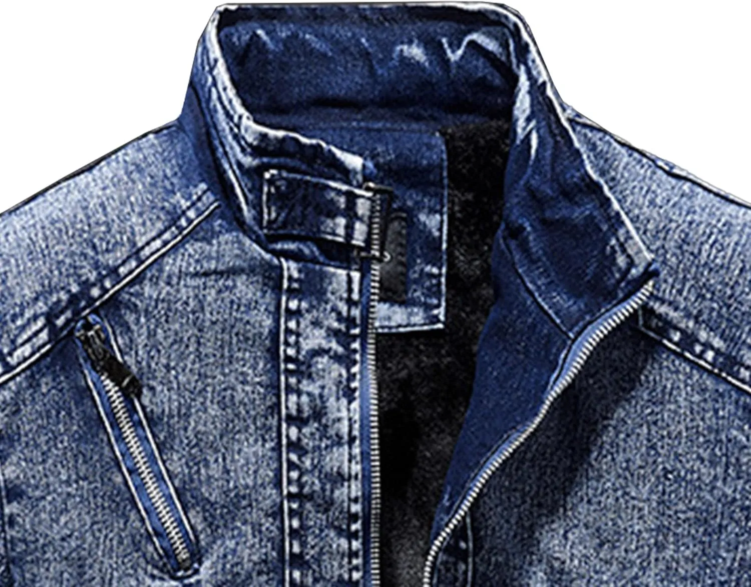 Mens Slim Fit Denim Jacket Retro Zip Up Stand Collar Trucker Jacket Long Sleeve Distressed Jean Motorcycle Jacket