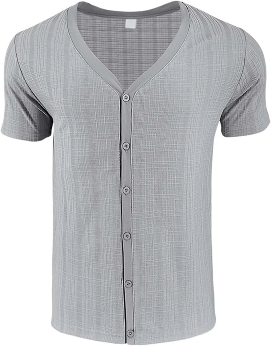 Mens Slim Fit Muscle Cardigans Shirts Sexy V Neck Open Front Button Down Collarless Shirt 2025 Fashion Casual