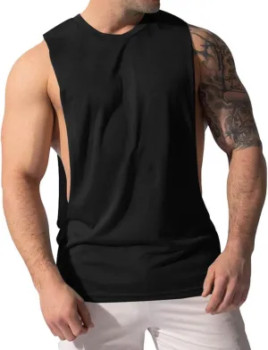 Men's Solid Color Cut Off Muscle Tank Tops, Gym Classic Bodybuilding Sleeveless Workout Shirts Quick Dry Training Tees