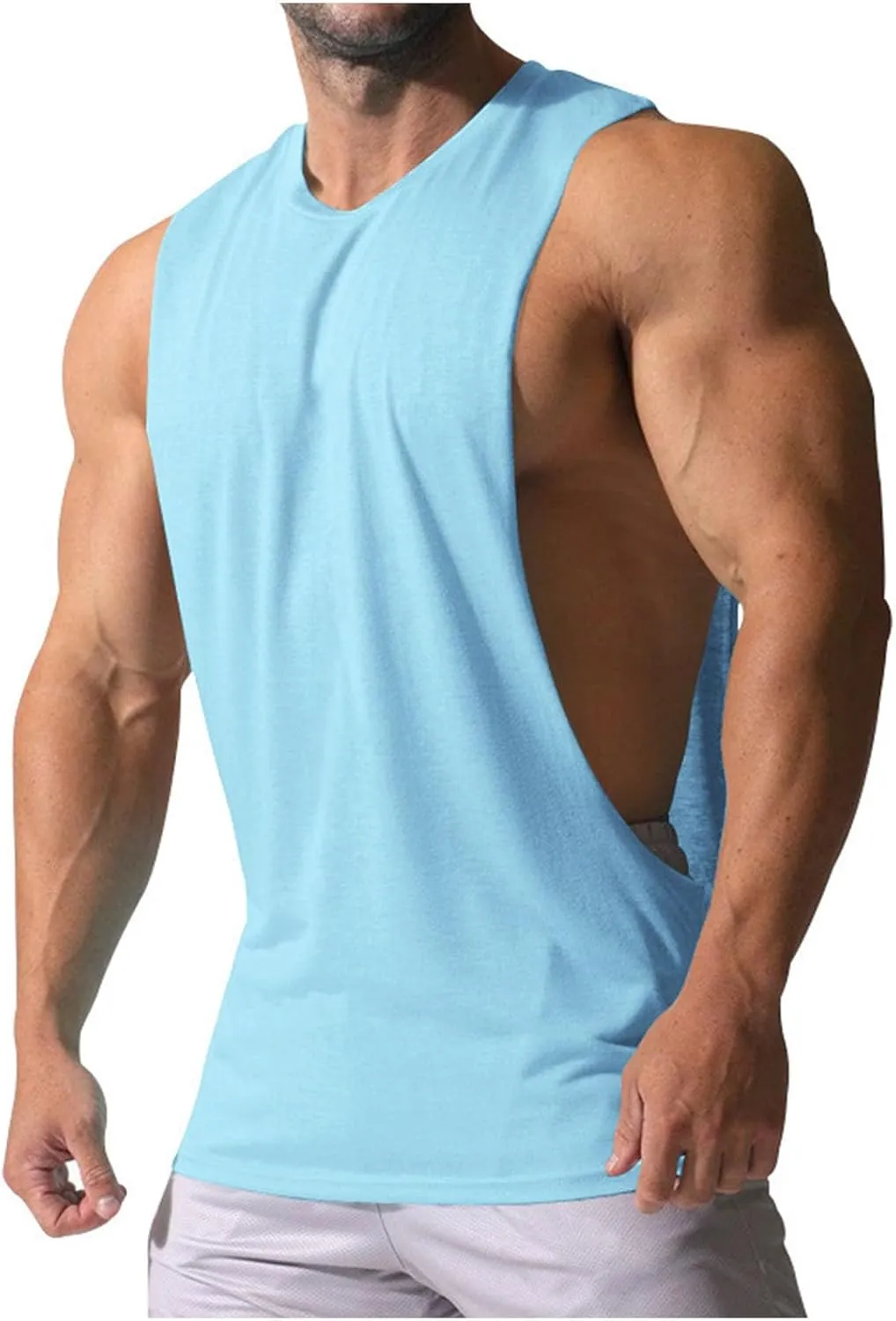 Men's Solid Color Cut Off Muscle Tank Tops, Gym Classic Bodybuilding Sleeveless Workout Shirts Quick Dry Training Tees