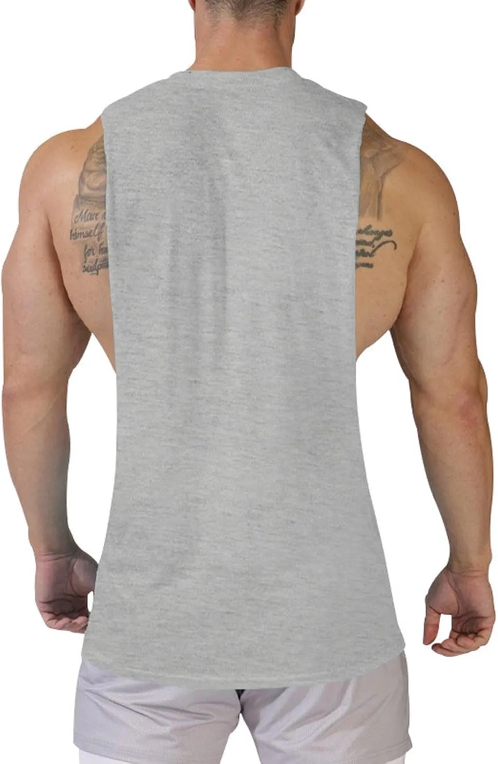 Men's Solid Color Cut Off Muscle Tank Tops, Gym Classic Bodybuilding Sleeveless Workout Shirts Quick Dry Training Tees