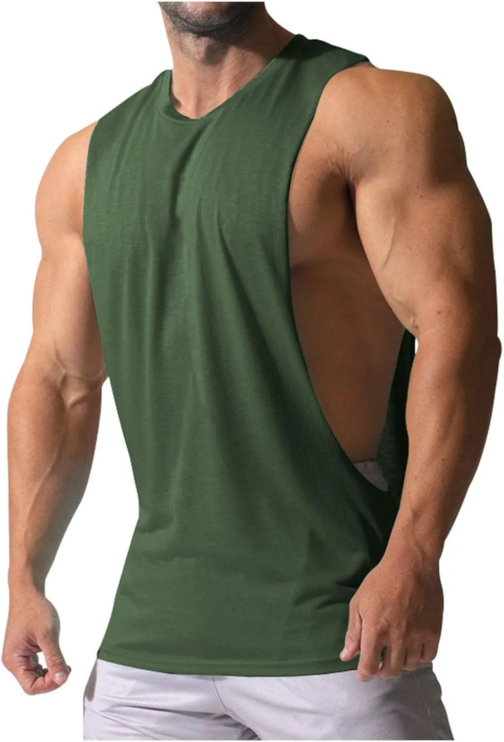Men's Solid Color Cut Off Muscle Tank Tops, Gym Classic Bodybuilding Sleeveless Workout Shirts Quick Dry Training Tees