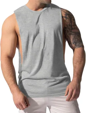 Men's Solid Color Cut Off Muscle Tank Tops, Gym Classic Bodybuilding Sleeveless Workout Shirts Quick Dry Training Tees
