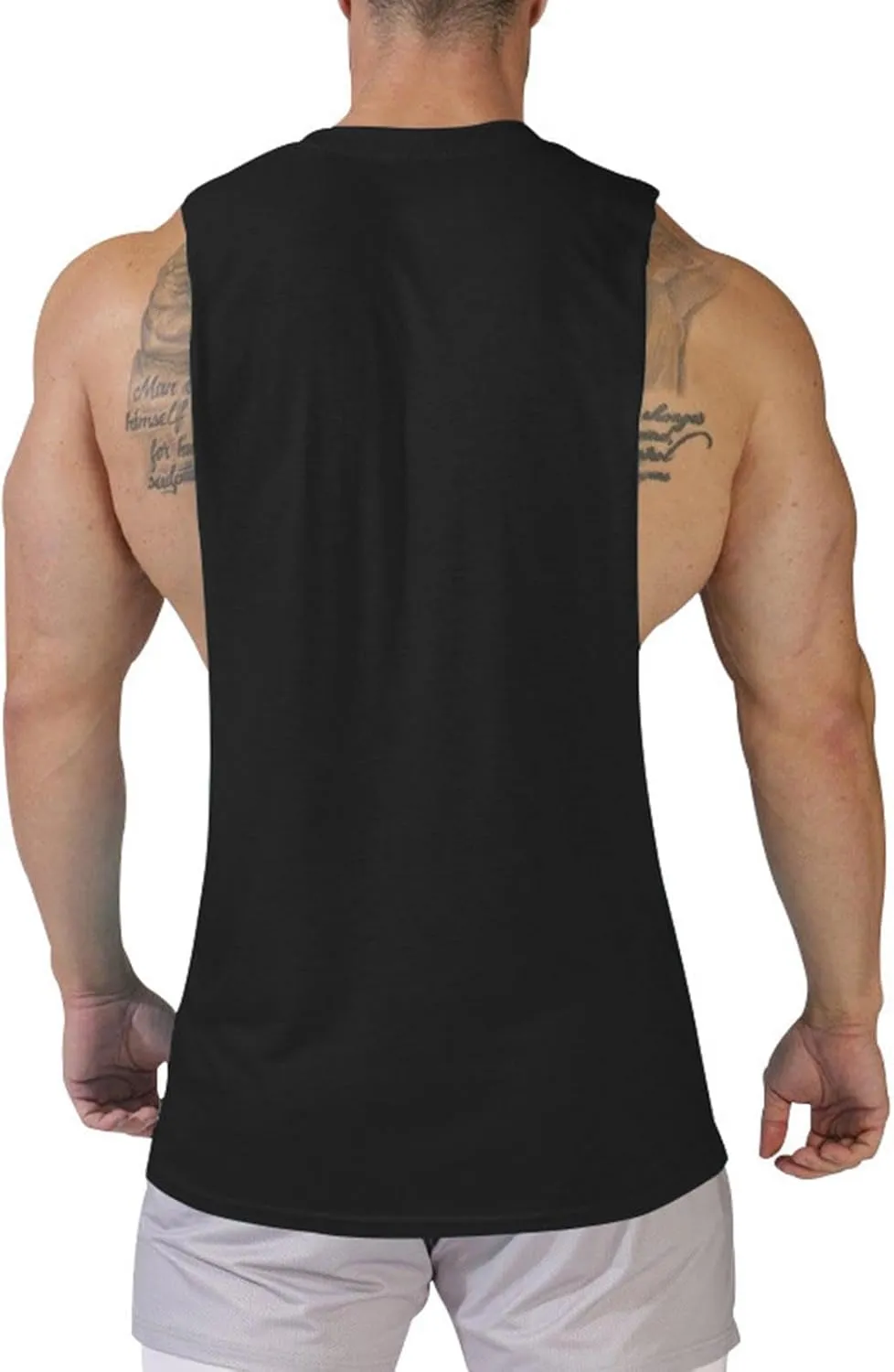 Men's Solid Color Cut Off Muscle Tank Tops, Gym Classic Bodybuilding Sleeveless Workout Shirts Quick Dry Training Tees