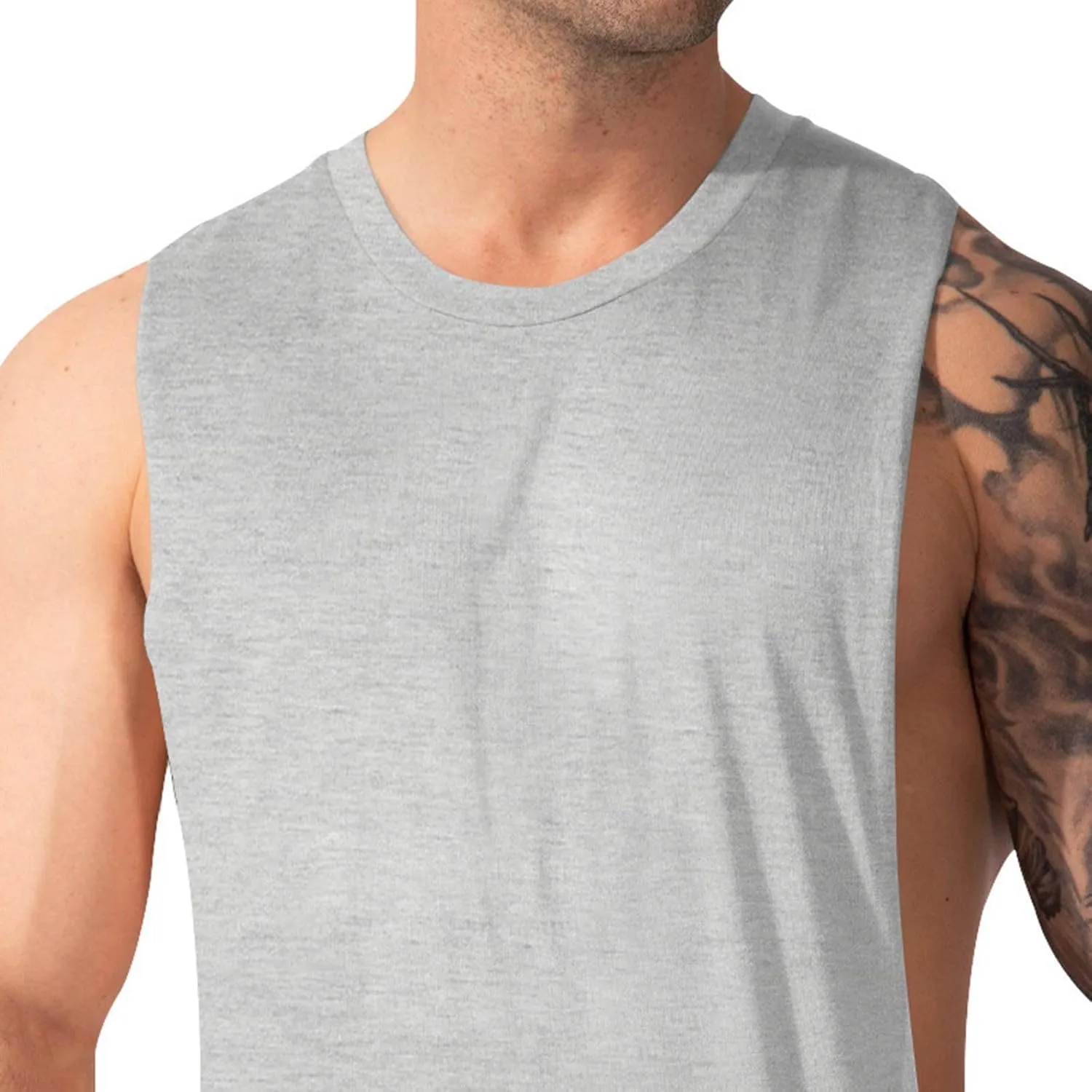 Men's Solid Color Cut Off Muscle Tank Tops, Gym Classic Bodybuilding Sleeveless Workout Shirts Quick Dry Training Tees
