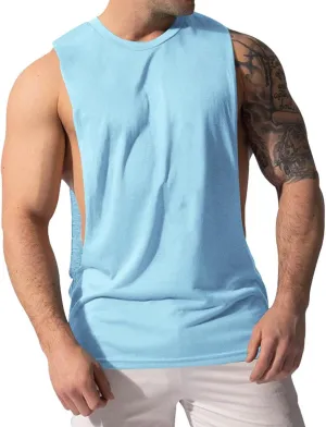 Men's Solid Color Cut Off Muscle Tank Tops, Gym Classic Bodybuilding Sleeveless Workout Shirts Quick Dry Training Tees
