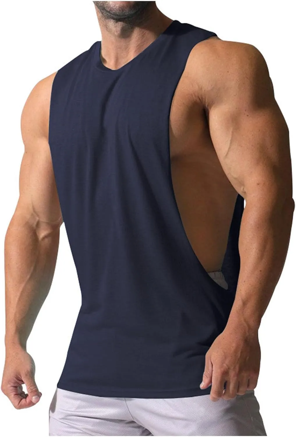 Men's Solid Color Cut Off Muscle Tank Tops, Gym Classic Bodybuilding Sleeveless Workout Shirts Quick Dry Training Tees
