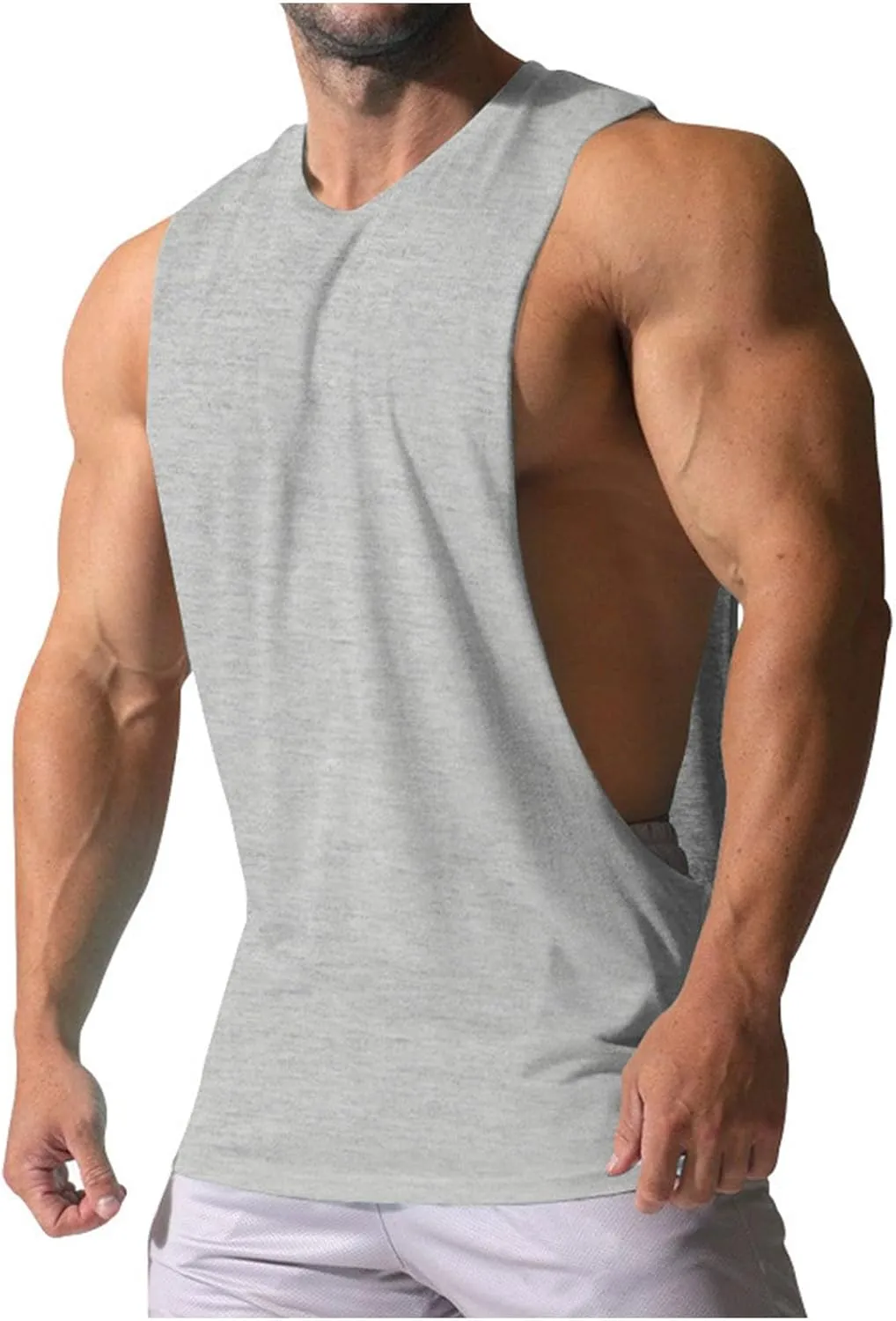 Men's Solid Color Cut Off Muscle Tank Tops, Gym Classic Bodybuilding Sleeveless Workout Shirts Quick Dry Training Tees
