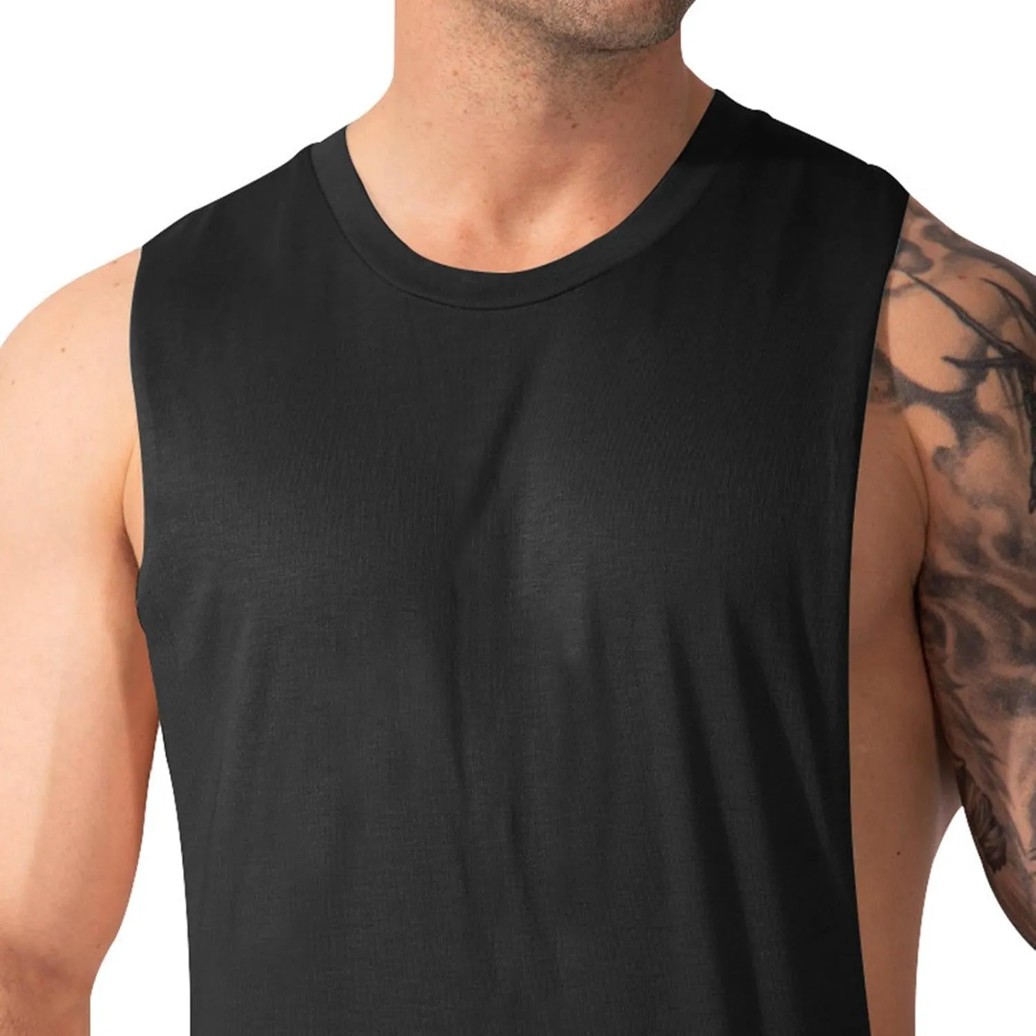 Men's Solid Color Cut Off Muscle Tank Tops, Gym Classic Bodybuilding Sleeveless Workout Shirts Quick Dry Training Tees