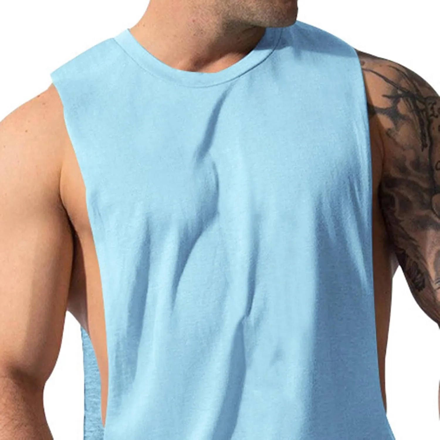 Men's Solid Color Cut Off Muscle Tank Tops, Gym Classic Bodybuilding Sleeveless Workout Shirts Quick Dry Training Tees