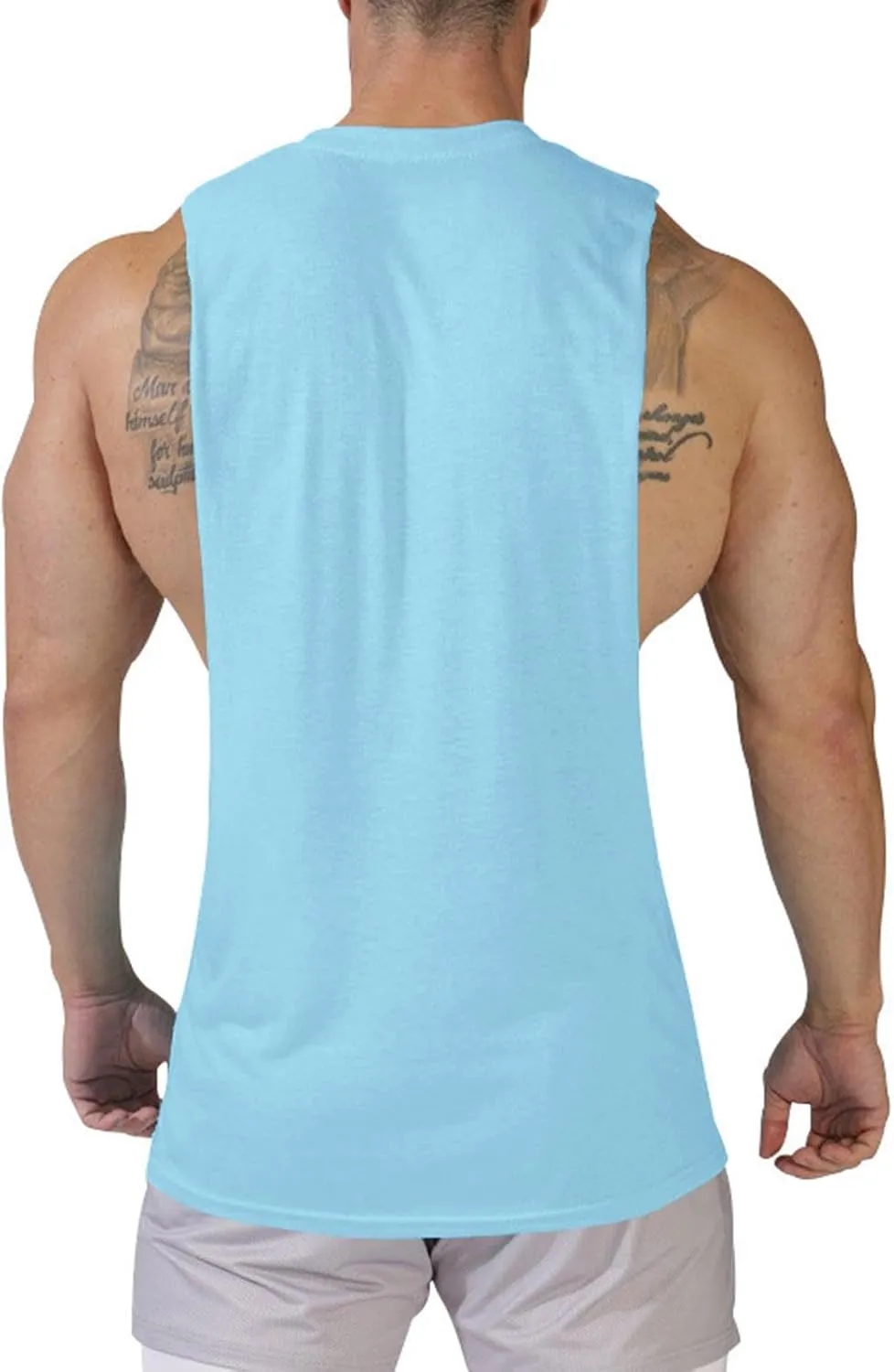 Men's Solid Color Cut Off Muscle Tank Tops, Gym Classic Bodybuilding Sleeveless Workout Shirts Quick Dry Training Tees