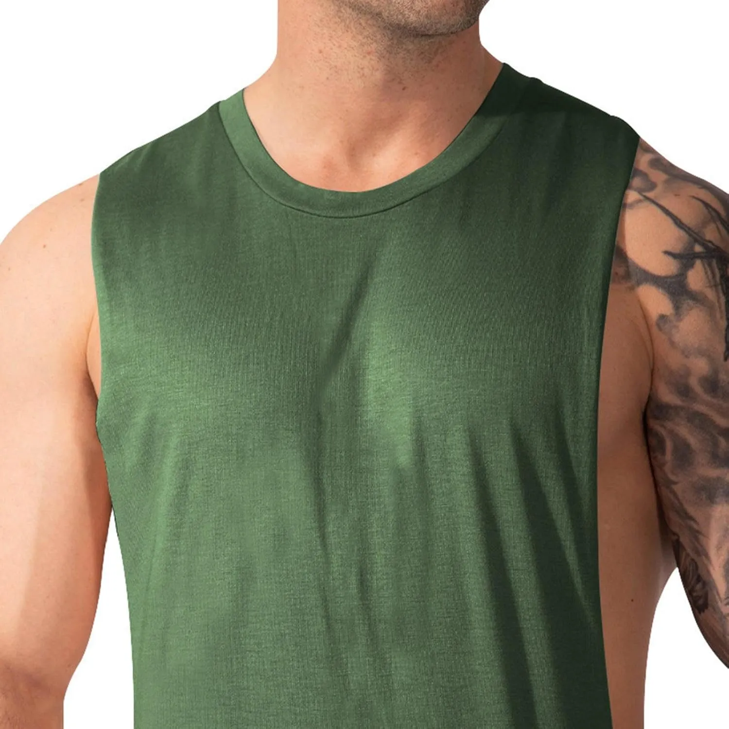 Men's Solid Color Cut Off Muscle Tank Tops, Gym Classic Bodybuilding Sleeveless Workout Shirts Quick Dry Training Tees