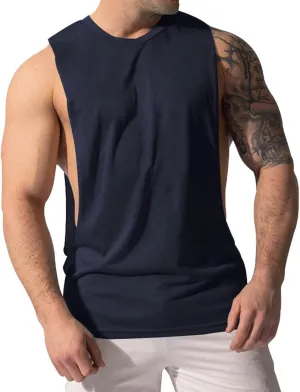 Men's Solid Color Cut Off Muscle Tank Tops, Gym Classic Bodybuilding Sleeveless Workout Shirts Quick Dry Training Tees