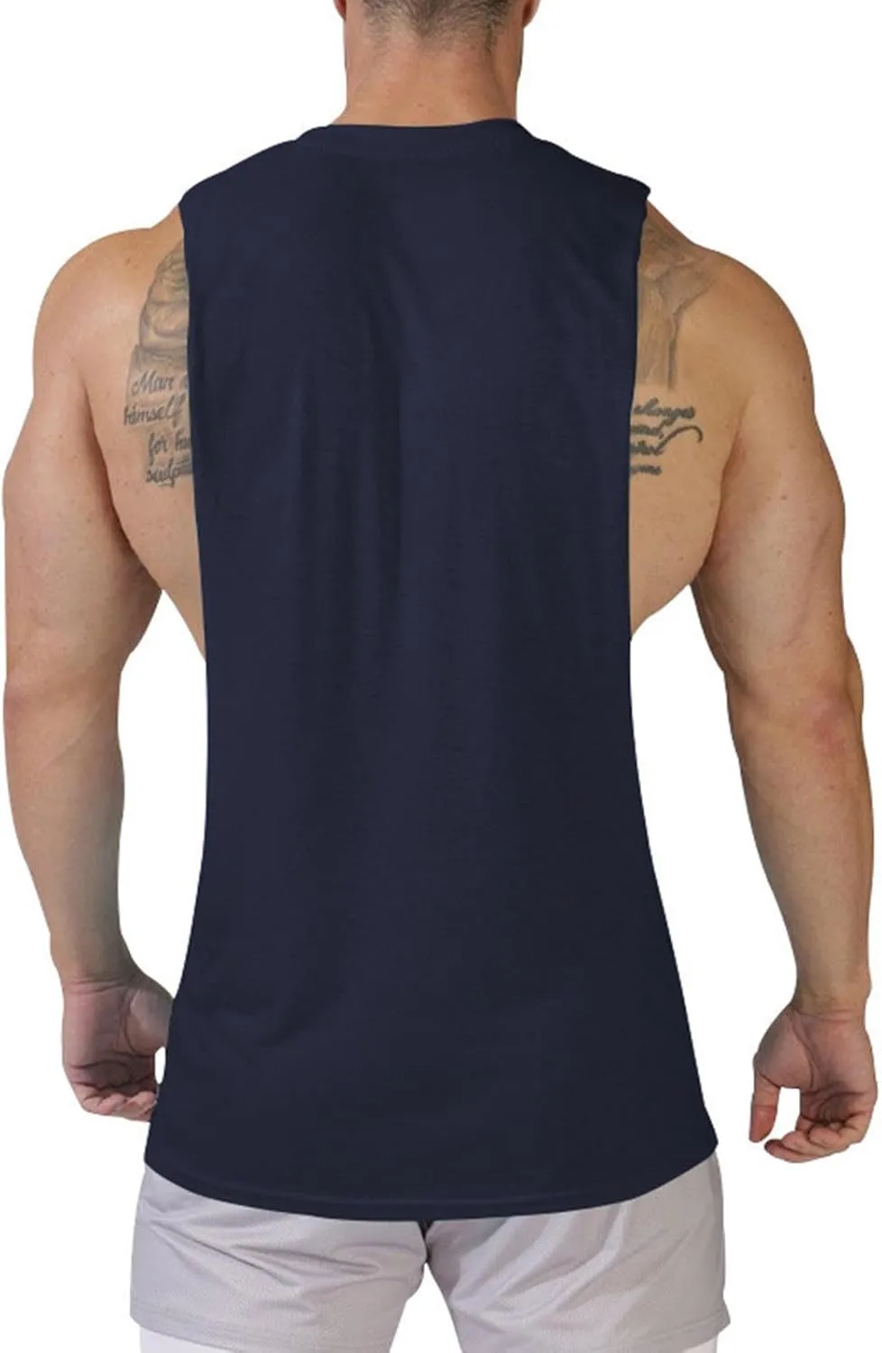 Men's Solid Color Cut Off Muscle Tank Tops, Gym Classic Bodybuilding Sleeveless Workout Shirts Quick Dry Training Tees