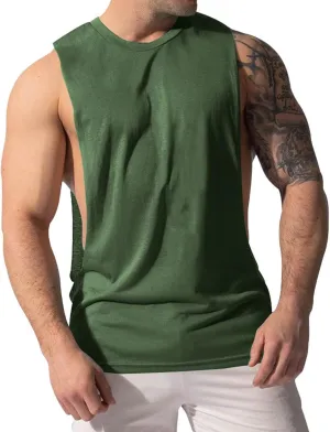 Men's Solid Color Cut Off Muscle Tank Tops, Gym Classic Bodybuilding Sleeveless Workout Shirts Quick Dry Training Tees