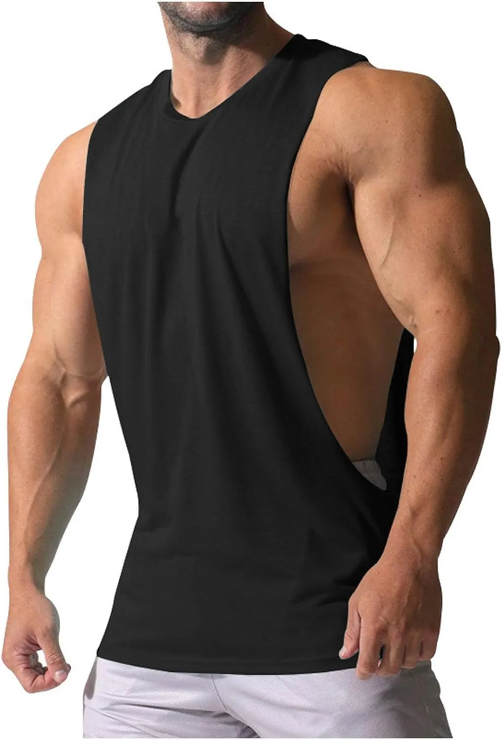 Men's Solid Color Cut Off Muscle Tank Tops, Gym Classic Bodybuilding Sleeveless Workout Shirts Quick Dry Training Tees