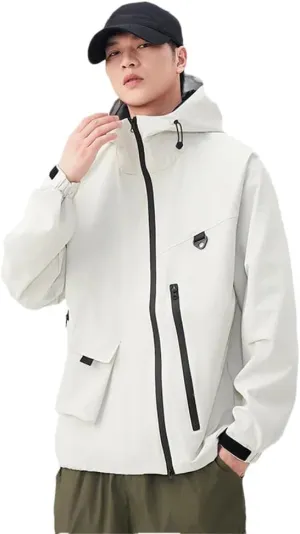 Men's Spring Outdoor Hooded Jacket Multi-Pocket Mountaineering Hiking Sports Fashion Jacket