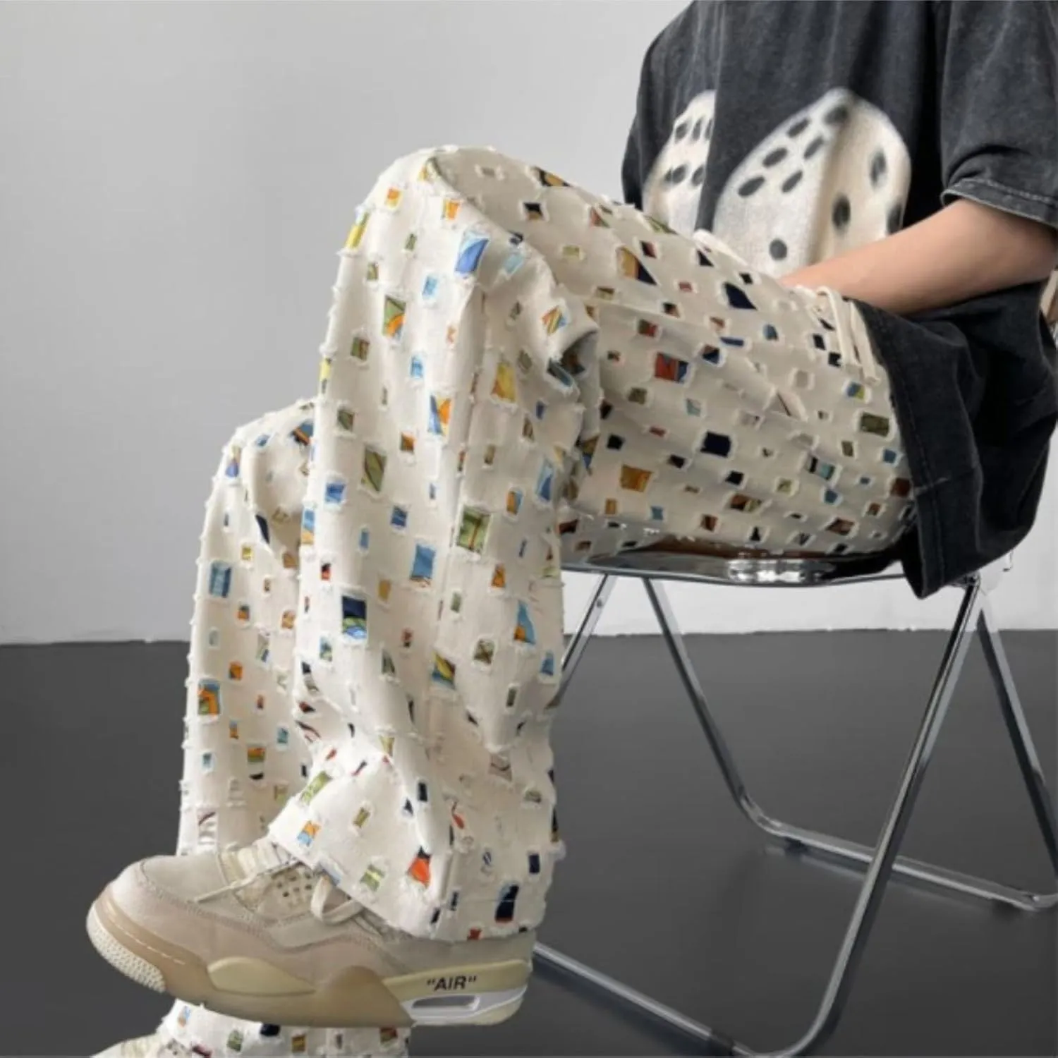 Mens Stacked Sweatpants Open Bottom Casual Fashion Streetwear Fall Trousers Relaxed Fit Straight Leg Pants
