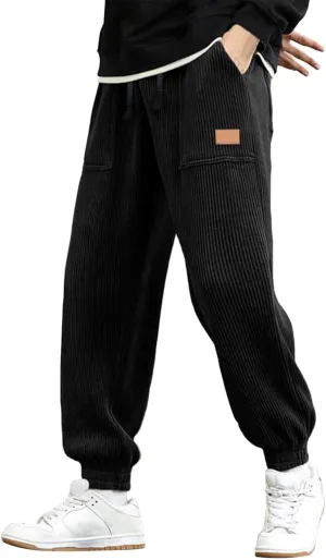Mens Sweatpants Joggers Corduroy Baggy Sweatpants Cinch Bottoms Straight Leg Elastic Waist Casual Drawstring Joggers