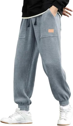 Mens Sweatpants Joggers Corduroy Baggy Sweatpants Cinch Bottoms Straight Leg Elastic Waist Casual Drawstring Joggers