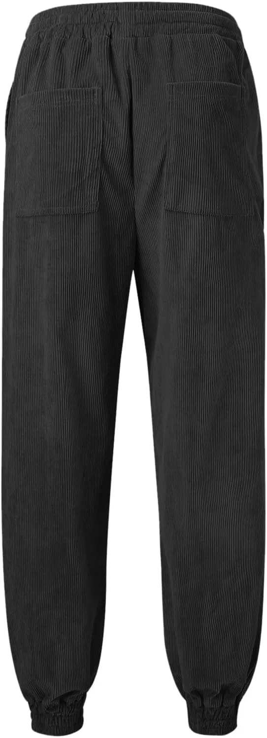Mens Sweatpants Joggers Corduroy Baggy Sweatpants Cinch Bottoms Straight Leg Elastic Waist Casual Drawstring Joggers