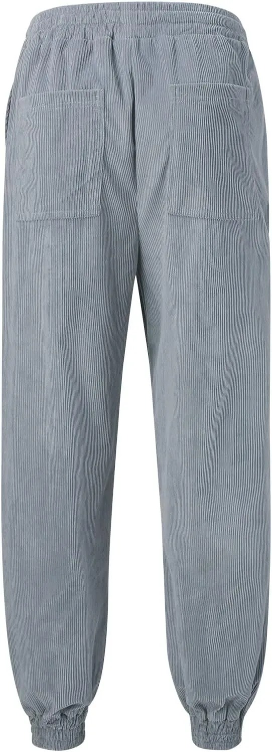 Mens Sweatpants Joggers Corduroy Baggy Sweatpants Cinch Bottoms Straight Leg Elastic Waist Casual Drawstring Joggers