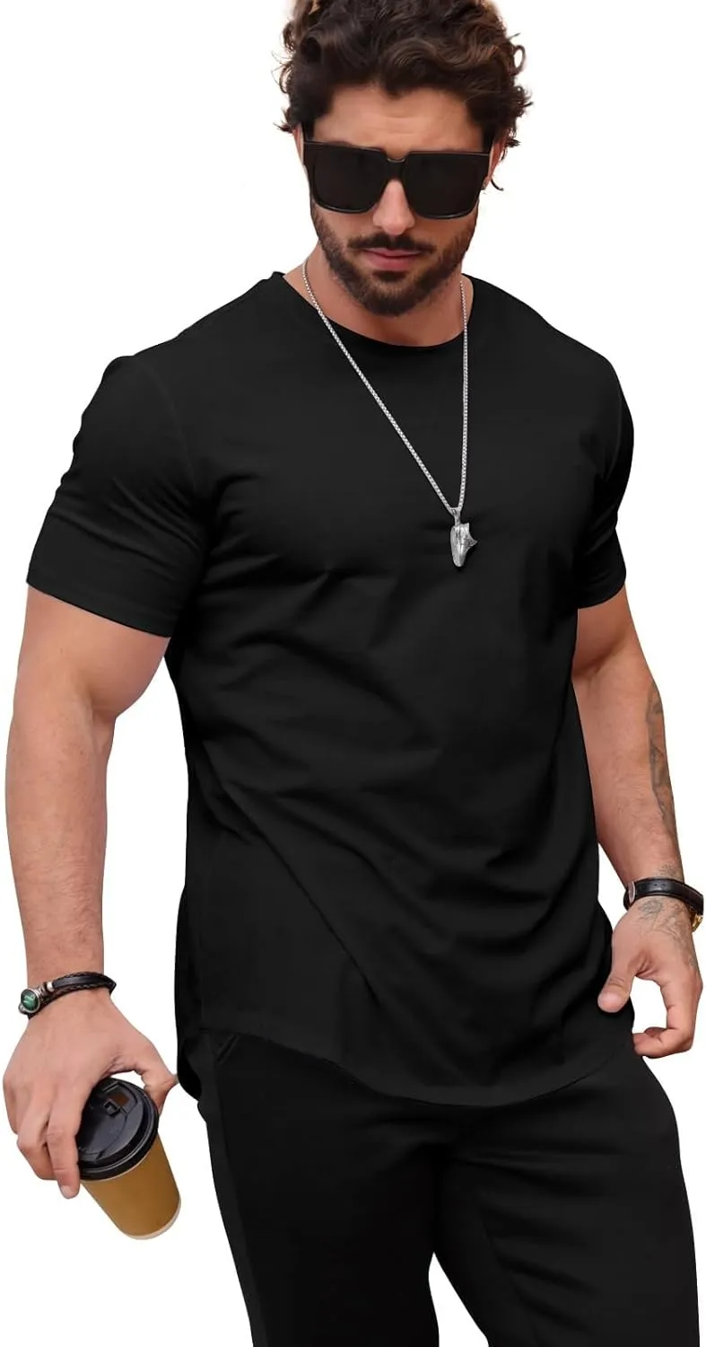 Mens T Shirts Casual Hipster Hip Hop Longline Crewneck Tee Shirts