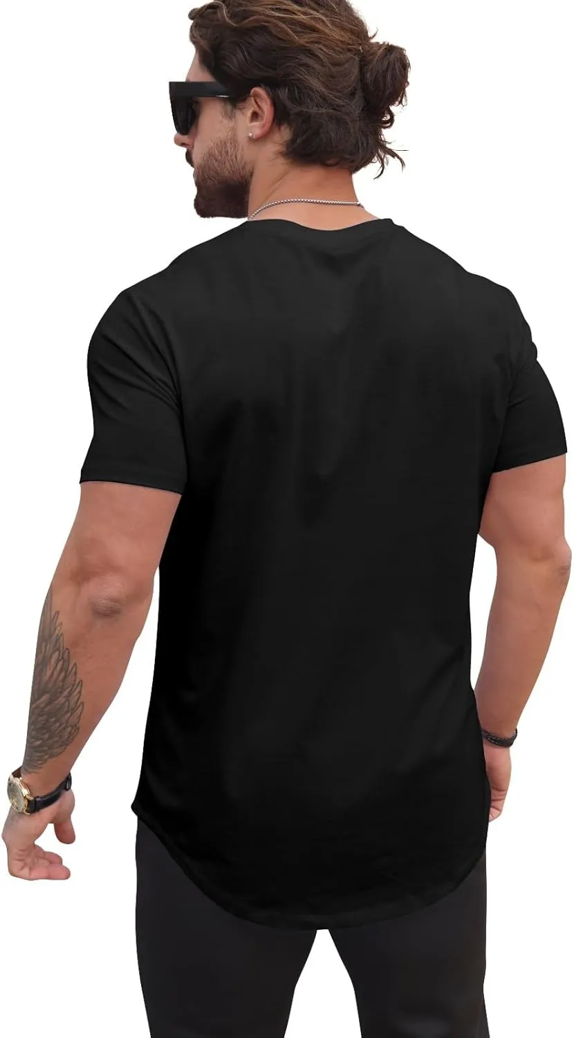 Mens T Shirts Casual Hipster Hip Hop Longline Crewneck Tee Shirts