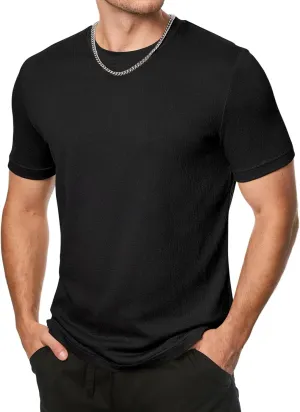 Men's T-Shirts Cotton Short Sleeve Crewneck Textured Knit Tees Shirts Summer Casual Solid Basic Tops