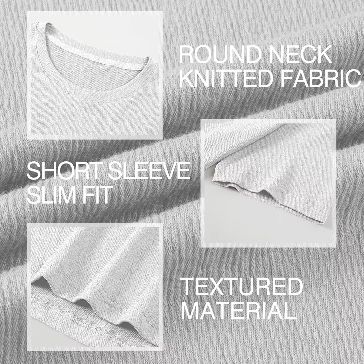 Men's T-Shirts Cotton Short Sleeve Crewneck Textured Knit Tees Shirts Summer Casual Solid Basic Tops